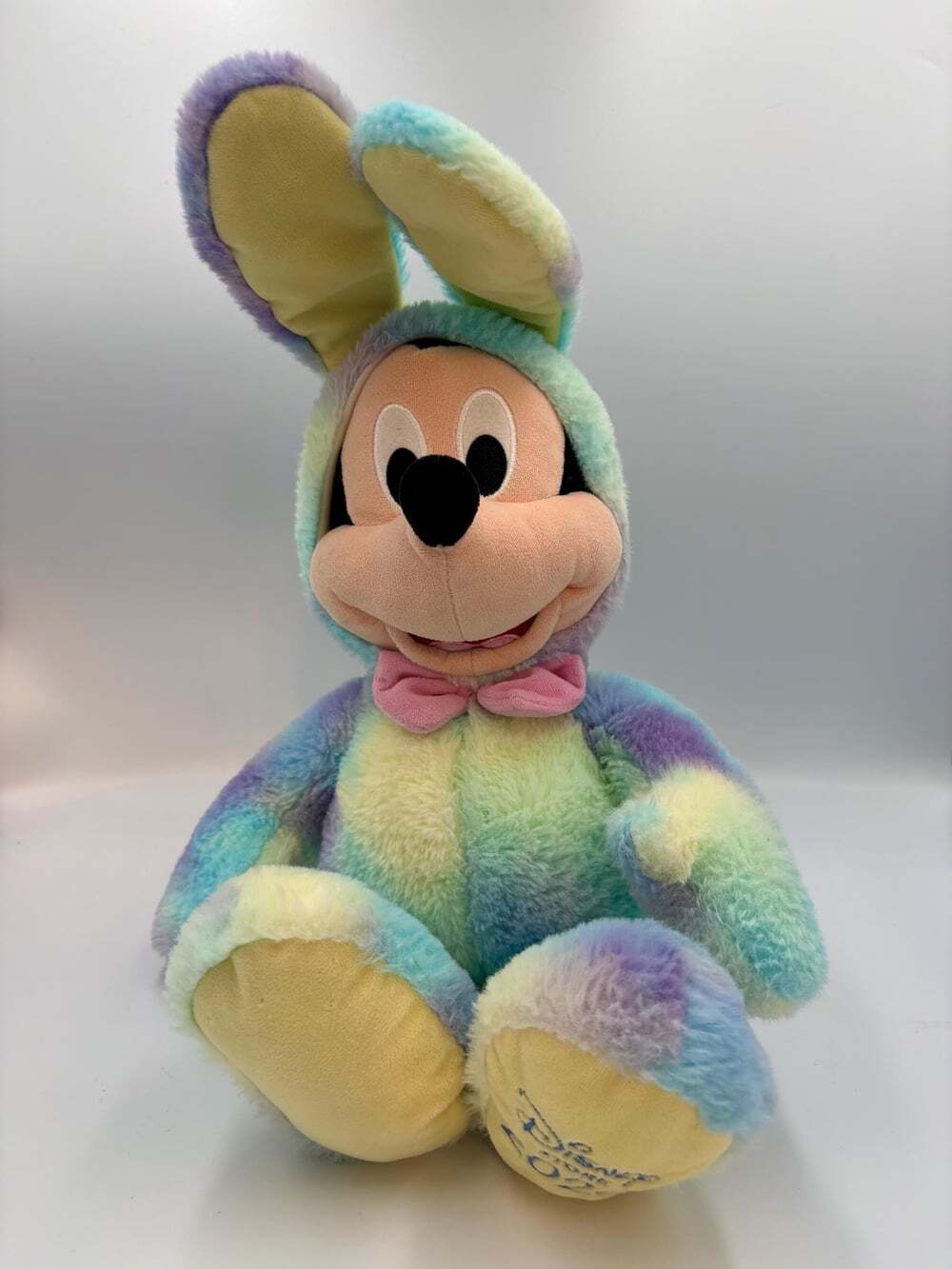 Disney Store 2020 Mickey Mouse Easter Bunny Plush 19" | Tie Dye Pastel Rainbow B